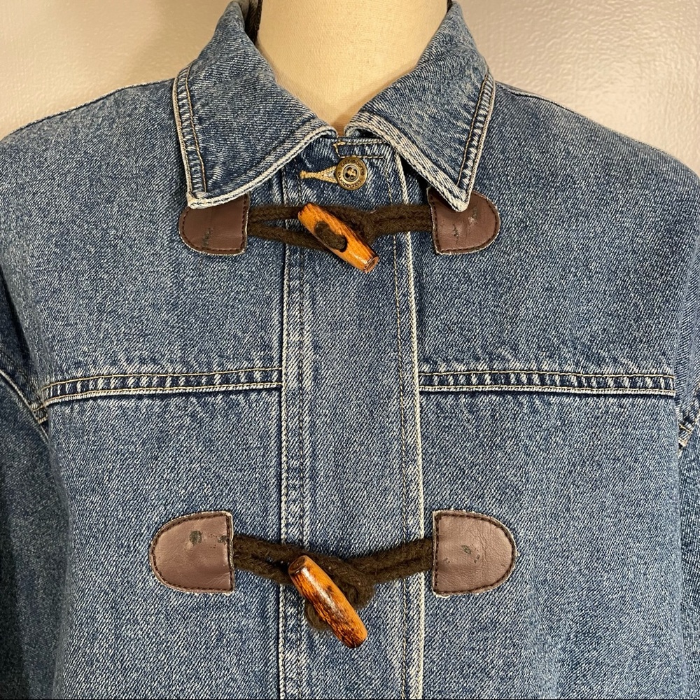 Vintage Liz Claiborne Toggle Heavy Plaid Lined 100% Cotton Jean Jacket Coat Sz M - Picture 2 of 16